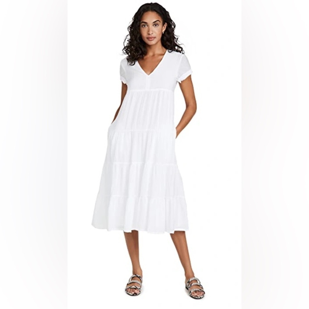 CLUB MONACO
White Seamed Tiered Dress In Size 00
